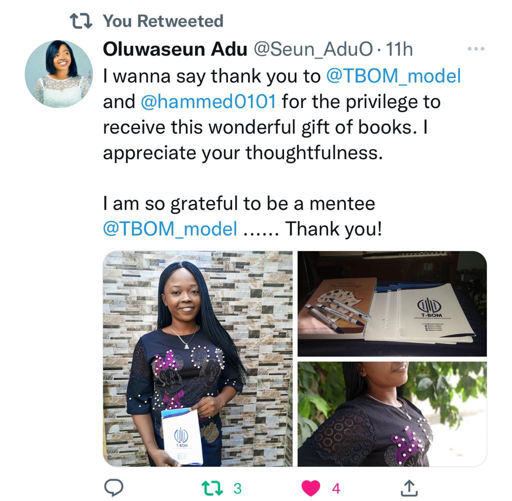 T-BOM Model shares promotional items to some mentees